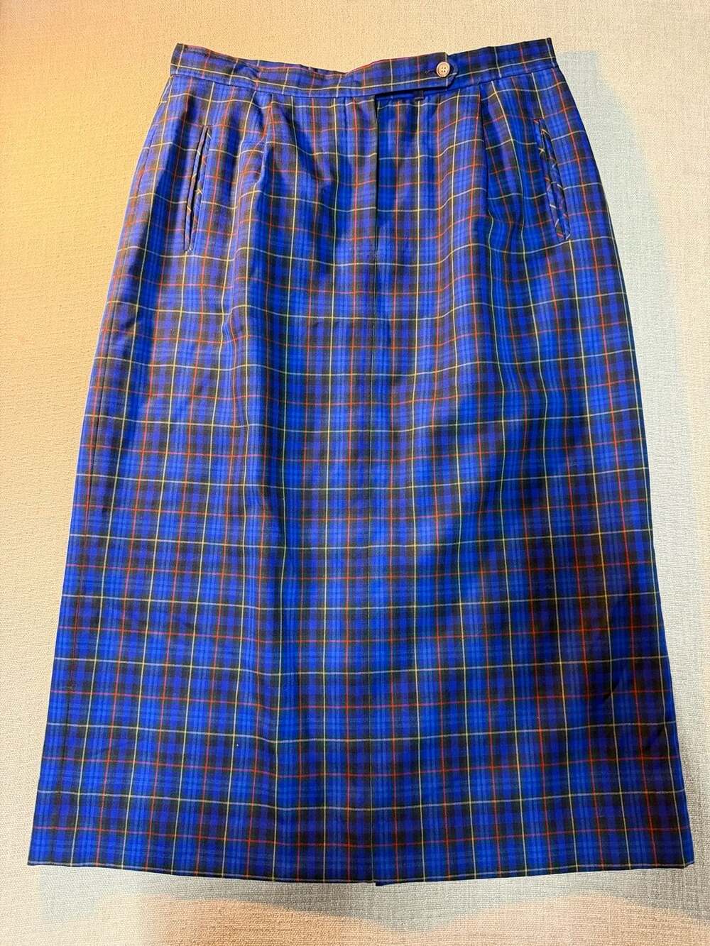 Vintage Pendleton Blue Tartan Plaid 100% Wool Midi Pencil Skirt Size 18